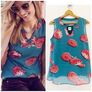 CABI Blushing Blouse 3445 Teal Blue Pink Sleeveless Peplum Ruffle Tank Medium